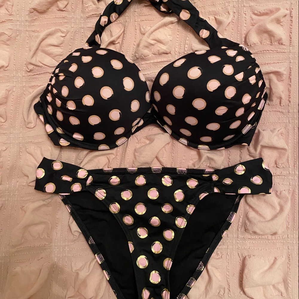 Victoria’s Secret double padded 36C polkadot top and Small bottom swimsuit